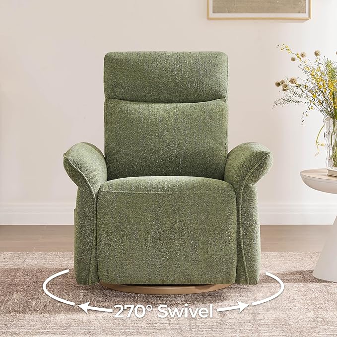 CHITA Power Recliner Chair, Electric Triple-Motor Swivel Glider Nursery Rocking Chair with Adjustable Power Headrest and Lumbar Support, GREENGARD Gold Certified, Solid Wood Base, Forest Green