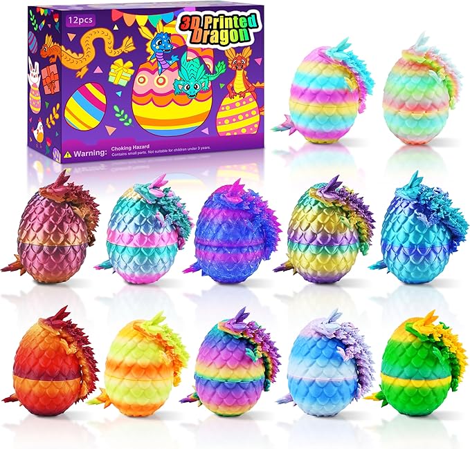 12PCS 3D Printed Dragon Eggs with Dragon Inside, Unique Fun Gifts Cool Stuff Cool Gadgets for Men Teens Boy Gifts, Mini Articulated Easter Basket Essentials for Kids