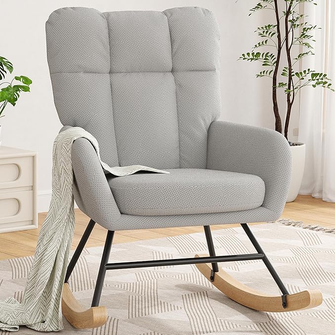Rocking Chair Nursery, Teddy Baby Nursery Rocking Chairs, Modern Nursing Chair for Breastfeeding, Nursery Rocker for Small Spaces Indoor, Accent Glider Chairs for Living Room, Bedroom, Grey