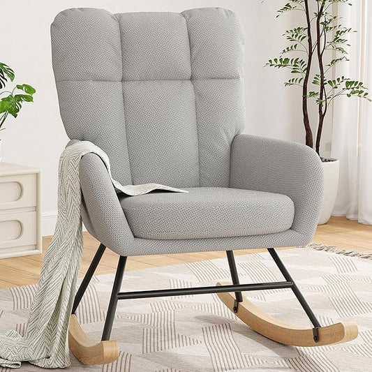 Rocking Chair Nursery, Teddy Baby Nursery Rocking Chairs, Modern Nursing Chair for Breastfeeding, Nursery Rocker for Small Spaces Indoor, Accent Glider Chairs for Living Room, Bedroom, Grey