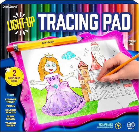Dan&Darci Light Up Tracing Pad for Kids - Arts & Crafts Writing Drawing Tracer Board, Craft Kit for Girls & Boys Ages 6-12 - Birthday Toys Gifts Ideas for Girl or Boy 6+ Year Old Gift Toy - 6 7 8 9 10