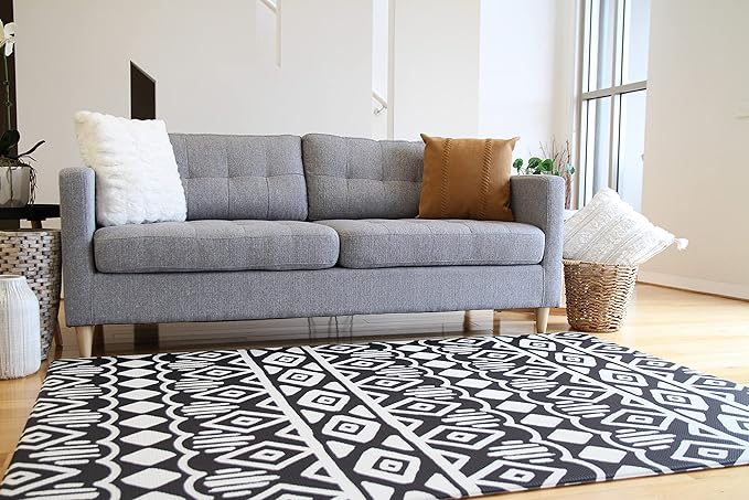 Cushmat Stylish Reversible Foam Play Mat (Large, Crystals - Black Grey) - Soft, Waterproof, Durable Play mat for Infants, Babies, Toddler, Kids & Grownup - 6.5ft x 4.5ft