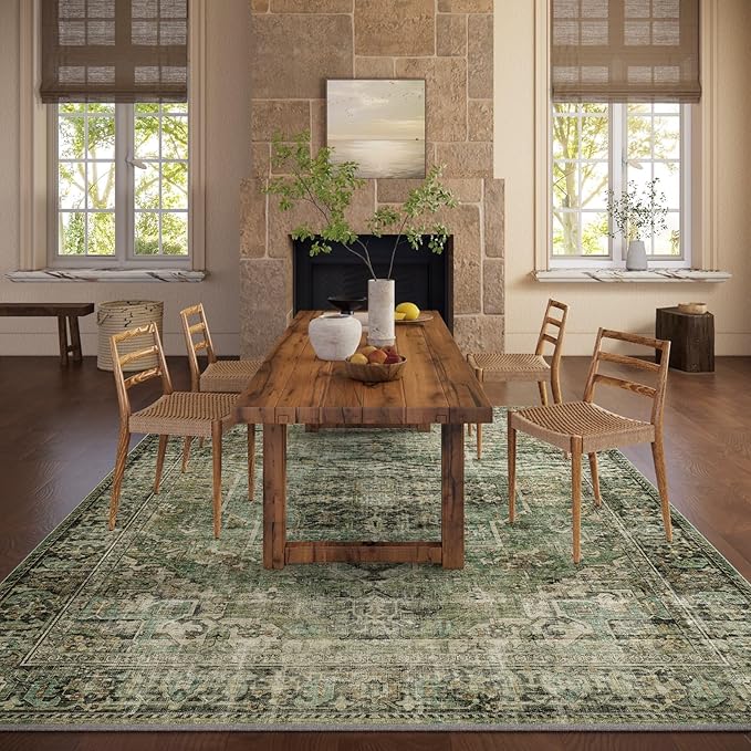 8x10 Area Rugs for Living Room: Washable Bedroom Rug Boho Vintage Rugs Stain Resistant Non Slip Low Pile Soft Lightweight Carpet for Kitchen Dining Room Farmhouse Nursery Kids Room