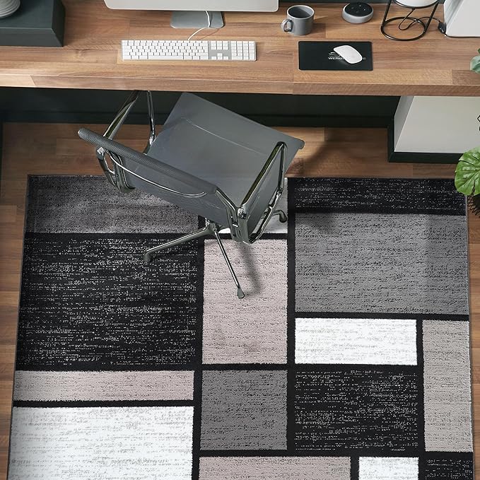 Rugshop Contemporary Modern Boxes for Home Office,Living Room,Bedroom,Kitchen Non Shedding Area Rug 4' x 6' Gray