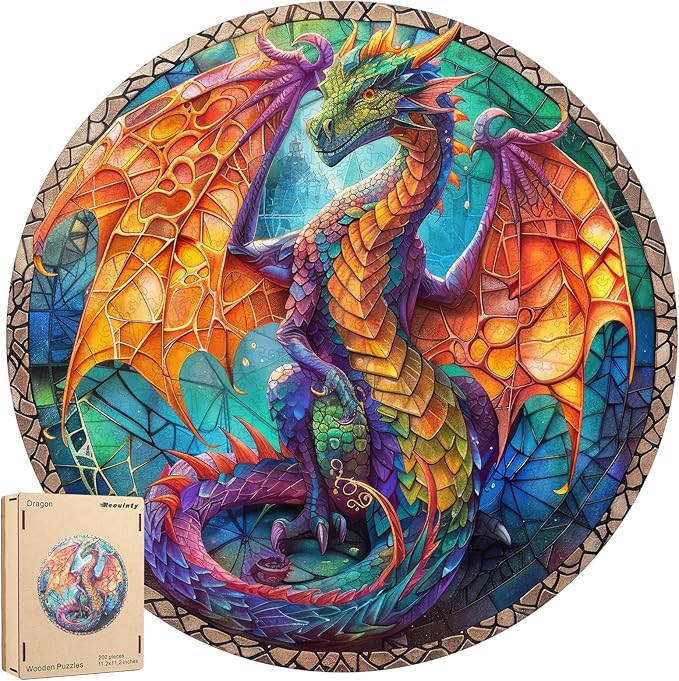 Wooden Puzzle for Adults - 3D Vision Effect Dragon Puzzle 500 Pcs Unique Shape Advanced Wooden Jigsaw Puzzle Challenge Jigsaw Puzzle Gift for Adults and Kids Family Game(16.5 x 16.5 in)