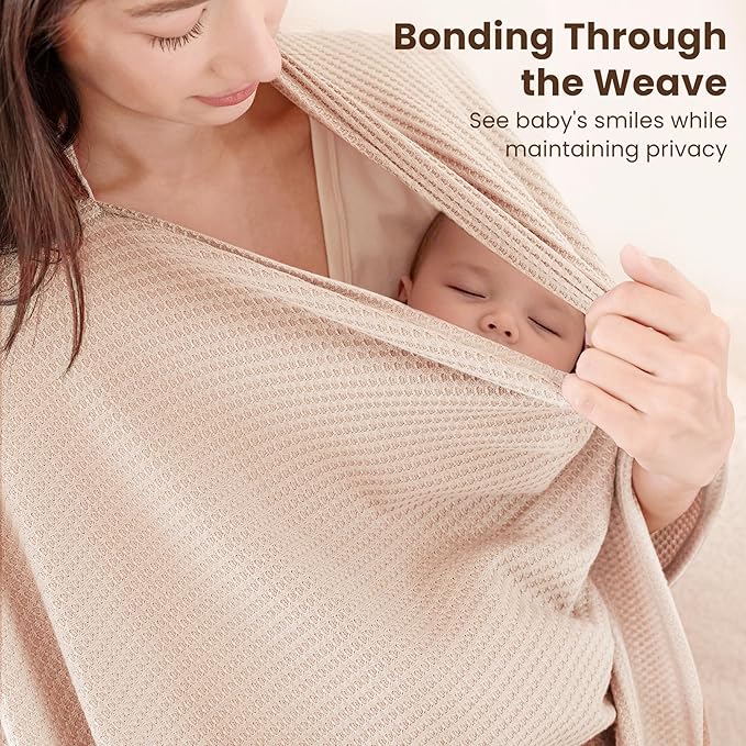 Konssy Nursing Cover for Breastfeeding, Soft & Breathable Privacy Poncho, Multi-Use Feeding Shawl, Comfortable & Portable Breastfeeding Cover for Women (Beige)