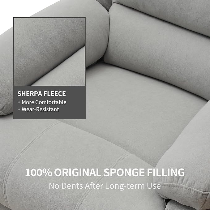 Swivel Rocking Recliner Chair for Adults, Overstuffed Manual Glider Rocker Recliner Chairs, Upholstered Reclining Single Sofa for Living Room Nursery (Light Grey)