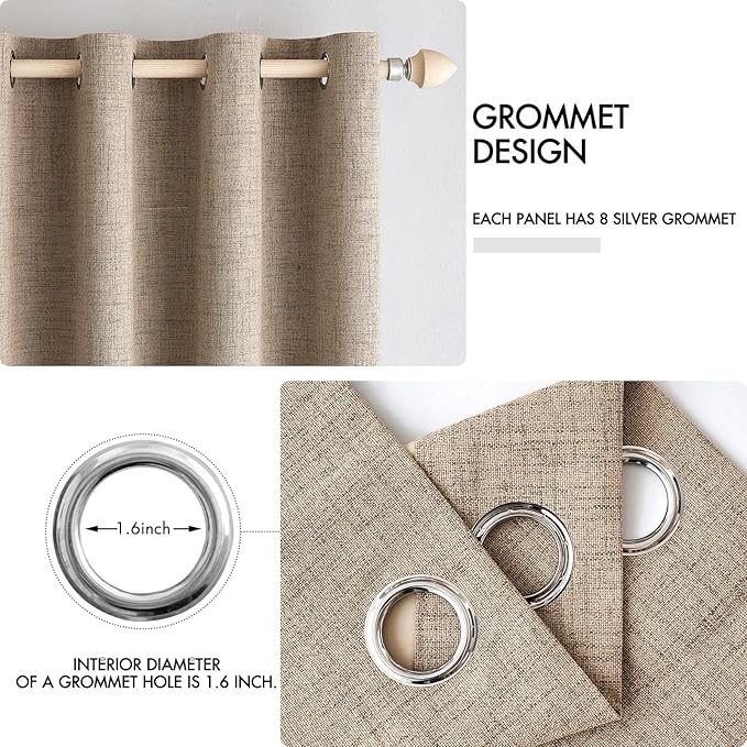 MIULEE 100% Blackout Linen Textured Curtains for Bedroom Solid Thermal Insulated Copper Brown Grommet Room Darkening Curtains & Drapes Luxury Decor for Living Room Nursery 52 x 72 Inch (2 Panels)