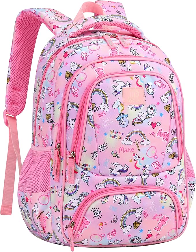 Elementary School Backpack for Girls | Doubleday Collection | 17" Unicon Pink Design | Tailored for Young Teens