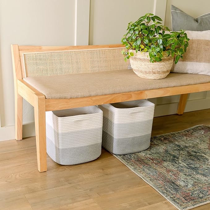 NaturalCozy Storage Cubes 11 Inch Cotton Rope Woven Baskets for Organizing, 3-Pack | Cube Storage Bin | Square Storage Baskets for Shelves Organizer, Classroom, Kids Toy Bins, Closet, Baby Nursery