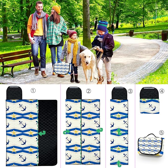 Poedist Extra Large Picnic Blanket Waterproof,80"x 80"Foldable Machine Washable Beach Blanket,Outdoor Blanket for 6-8 Adults,Suitable for Indoor Crawling,Park Beach,Camping,Hiking,Family Travel(Boat)