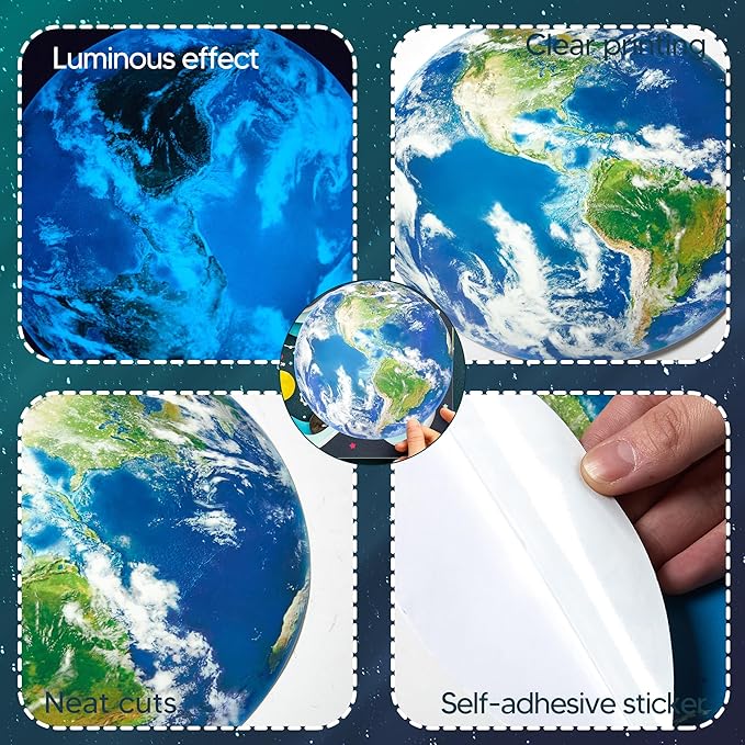 Glow in The Dark Earth for Ceiling, Luminous Planet Wall Sticker, Kids Bedroom Wall Decal, Sticky Fluorescence Earth, Gift for Boys and Girls (Blue)
