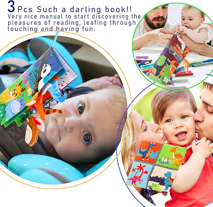 3 Pcs, Baby Books 0-6 Months, Crinkle Books for Babies, Touch and Feel Books for Infants, Infant Tummy Time Toys 0 6 9 Months, Sensory Toys for Babies, Baby Books