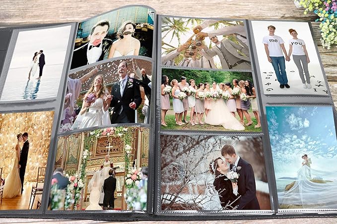 RECUTMS Photo Album 4x6 Holds 600 Photos Black Pages Large Capacity Leather Cover Wedding Family Baby Photo Albums Book Horizontal and Vertical Photos (Silver), 600 pockets