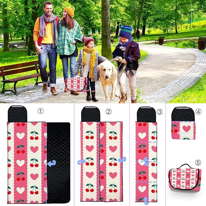 Poedist Extra Large Picnic Blanket Waterproof,80"x 80"Foldable Machine Washable Beach Blanket,Outdoor Blanket for 6-8 Adults,Suitable for Indoor Crawling,Park Beach,Camping,Hiking,Family Travel(Pink