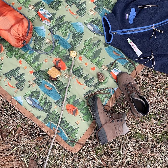 Little Unicorn 5'x10' XL Outdoor Family Picnic & Beach Blanket | Durable & Water-Resistant Fabric | Compact Fold & Easily Wipes Clean | Zipper Pocket (Camp)