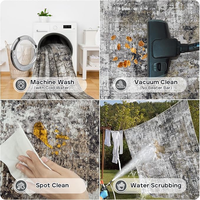 6x9 Area Rugs for Living Room Rug Washable: Modern Rug for Dining Room Bedroom Carpet Non Slip Low Pile 6 by 9 Indoor Abstract Nursery Home Office Black Gold