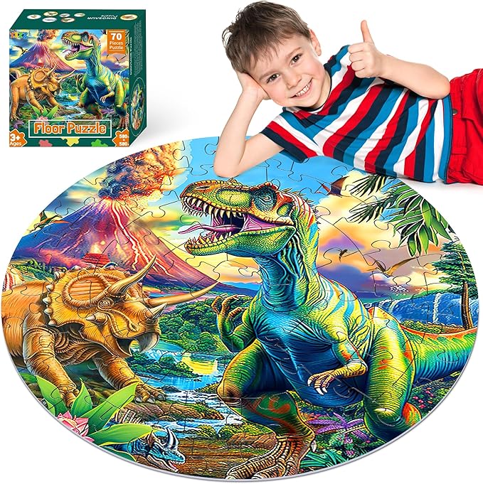 ZIZZ Dinosaur Floor-Puzzles Toy for Kids: 70Piece Dinosaur Puzzle for Kids Age 3 4 5 6 7 8 Year Olds Boy Learning & Educational Games Toys Toddlers Best Gifts for Birthday Christmas
