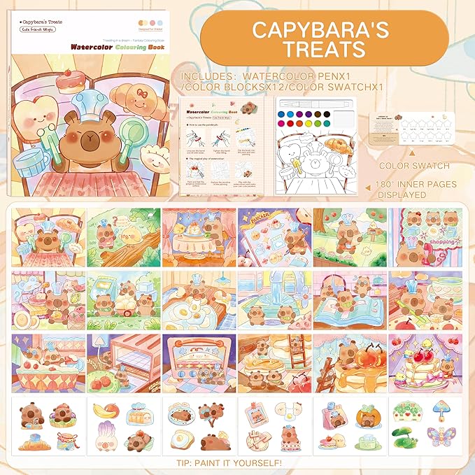 Paint with Water Coloring Books for Kids Ages 3-5, 4-8 – Cute Coloring Book for Teens,Arts and Crafts for Kids Ages 3 4 5 6 7 8+, Birthday Gift Toys for Girls Boys,Travel Toys-Capy