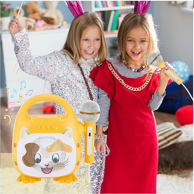 Singimals Kids Karaoke Speaker with Microphone - Unleash Your Child's Inner Superstar, Bluetooth v5.1, 12H Playtime, 5W Speaker, Multicolor LED Lighting, Patches The Cat