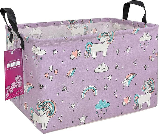 Rectangular Storage Basket Fabric Organizer Bin for Toys,Books,Clothes,Gifts,Pets-Perfect for Home,Office,Nursery,Dorm,Shelf(Rec-Unicorn)