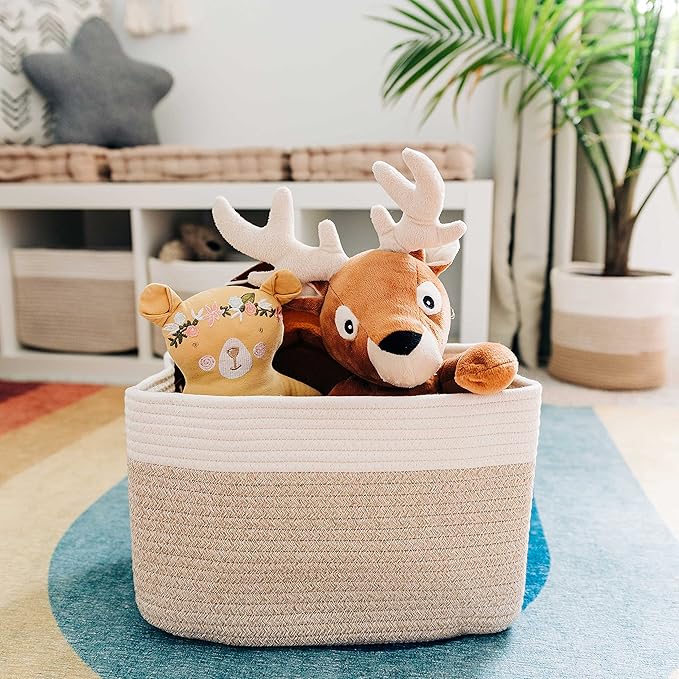 OrganiHaus Toy Storage Bins | Nursery Storage Basket | Towel Baskets for Bathroom | Woven Baskets for Storage | Decorative Baskets for Storage | Cotton Rope Baskets for Storage - Rainbow Basket