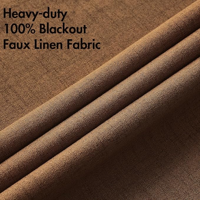 MIULEE 100% Blackout Linen Curtains for Bedroom Thermal Insulated Brown Grommet Room Darkening Curtains & Drapes Fall Decor for Living Room Nursery 52 x 84 Inch (2 Panels)