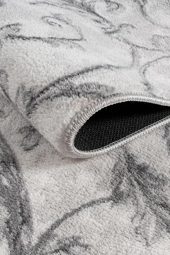 Non-Slip Washable 5x7 Area Rugs for Living Room Bedroom, Ultra Soft Bedside Rug, Indoor Floor Carpet for Kids Girls and Boys, Dorms, Nursery Rooms, Non-Skid Area Rug, Floral Grey, 5' x 7'