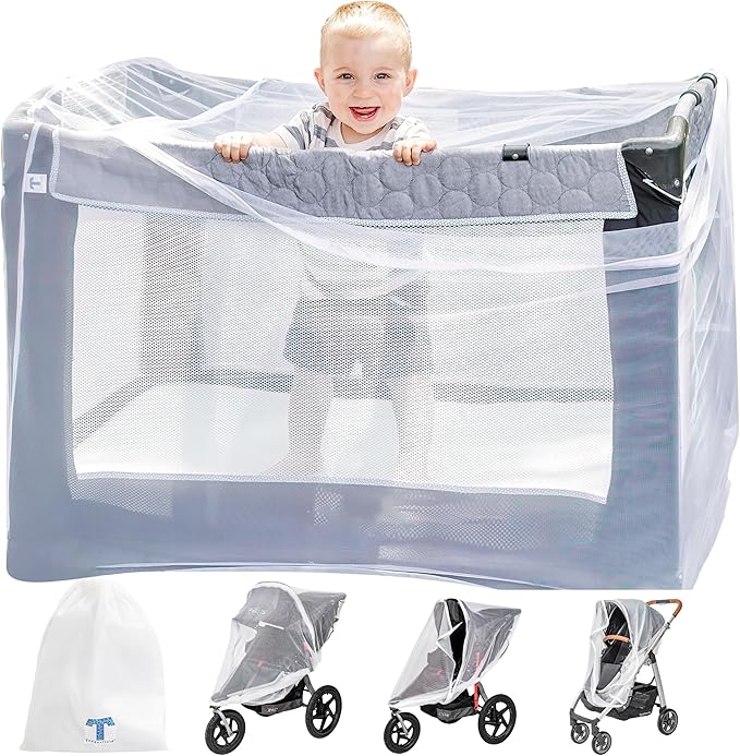 Pack n Play Cover with Zippers – Adaptable Premium Quality Mosquito Net for Stroller, Jogging Stroller, Playpen, Bassinet, Travel Crib – Portable Mosquito Net for Baby, Drawstring Base for Snug Fit