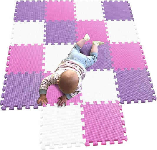 MQIAOHAM® 18 Pieces Puzzle Play Mats, Soft Baby Play Mat, Kids Interlocking Foam Floor Tiles, Toddlers Carpet Playmats G301018-101103111