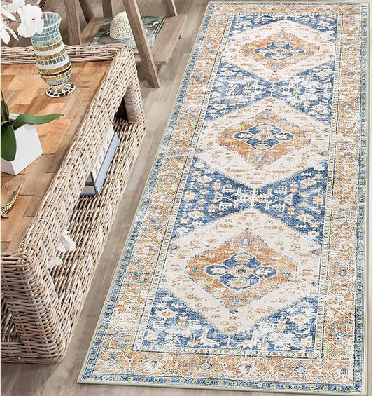 Lahome Boho 2x6 Hallway Runner Rug, Non-Slip Thin Washable Kitchen Rugs, Oriental Distressed Print Carpet Runner for Entryway Bedroom Bathroom Laundry