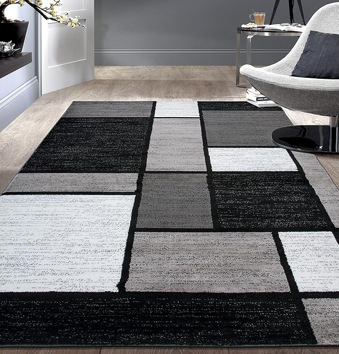 Rugshop Contemporary Modern Boxes for Home Office,Living Room,Bedroom,Kitchen Non Shedding Area Rug 6' 6" X 9' Gray