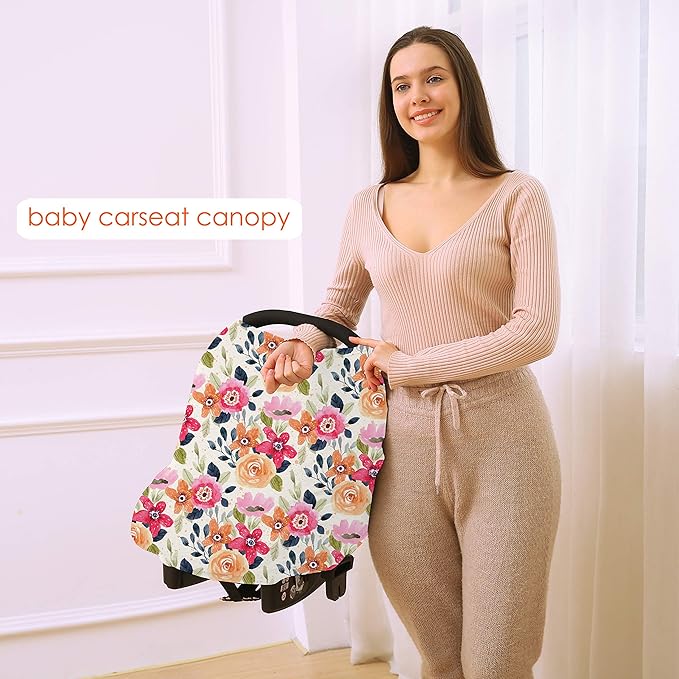 Multi-use Carseat Canopy Cover - Breathable Breastfeeding Covers, Car Seat Covers for Babies, Stroller Canopy Cover (Mix Floral)