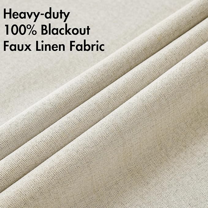 MIULEE 100% Blackout Linen Textured Curtains for Bedroom Solid Thermal Insulated Cream Grommet Room Darkening Curtains & Drapes Luxury Decor for Living Room Nursery 52 x 84 Inch (2 Panels)