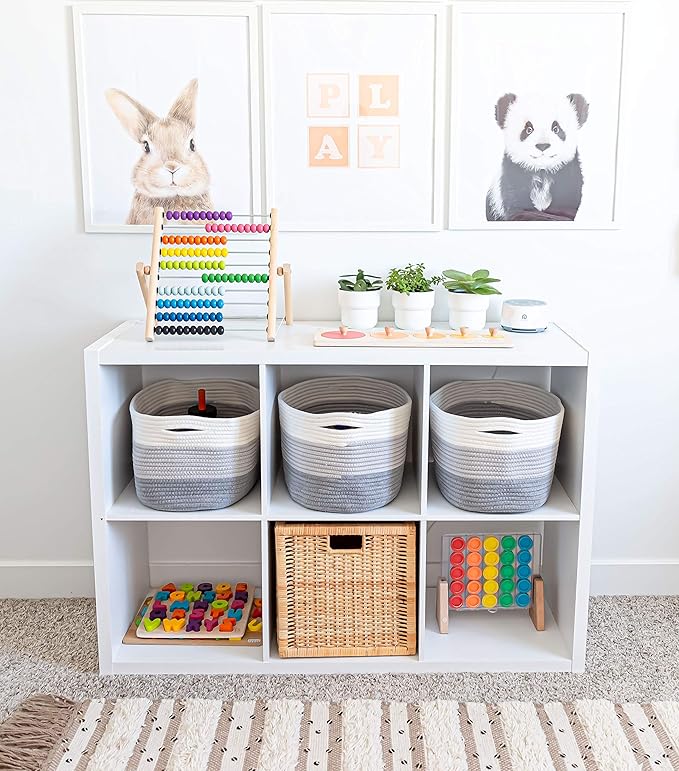 OrganiHaus Cotton Rope Storage Basket for Closet | Towel Basket for Bathroom | Woven Basket for Storage | Woven Baskets for Organizing | Soft Basket | Decorative Cotton Rope Basket for Storage - Gray