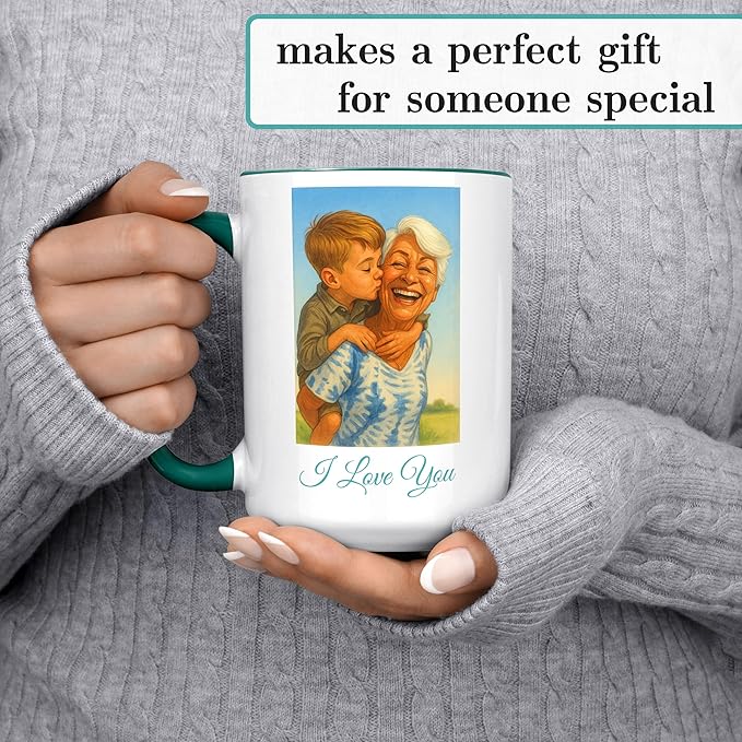 Personalized Coffee Mug, Custom Photo Caricature Gift, Funny Customized Coffee Gift for Men & Women, Custom Mugs with Pictures, Green 15oz Father's Day Mug