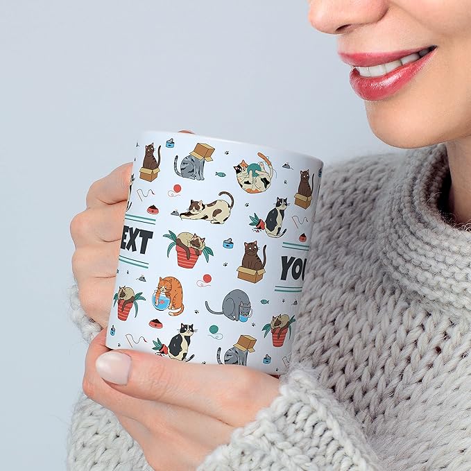 Personalized Mug for Kids - Cats - Custom Name/Text, Ceramic Hot Chocolate/Cocoa/Coffee Cup for Boys/Girls, Birthday/Christmas/Holiday Gift - 15 oz, Light Blue Handle