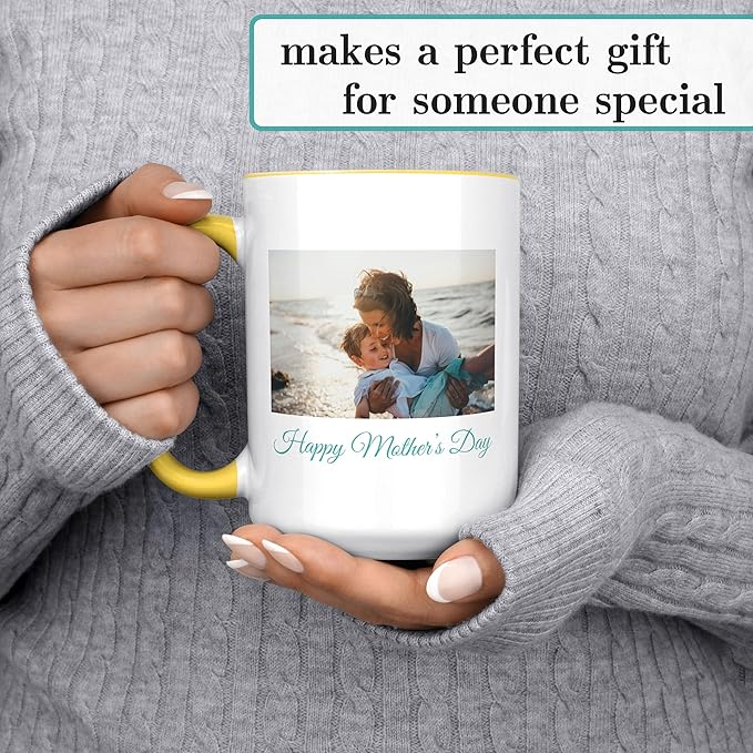Personalized Coffee Mug, Custom Photo Text 15 Oz Ceramic Mug, Customized Picture Name Tea Cup, Unique Gift Idea, Taza Cafe Personalizadas Fotos, Cute Custom Gifts Mom Women Men, Mother's Day, Yellow