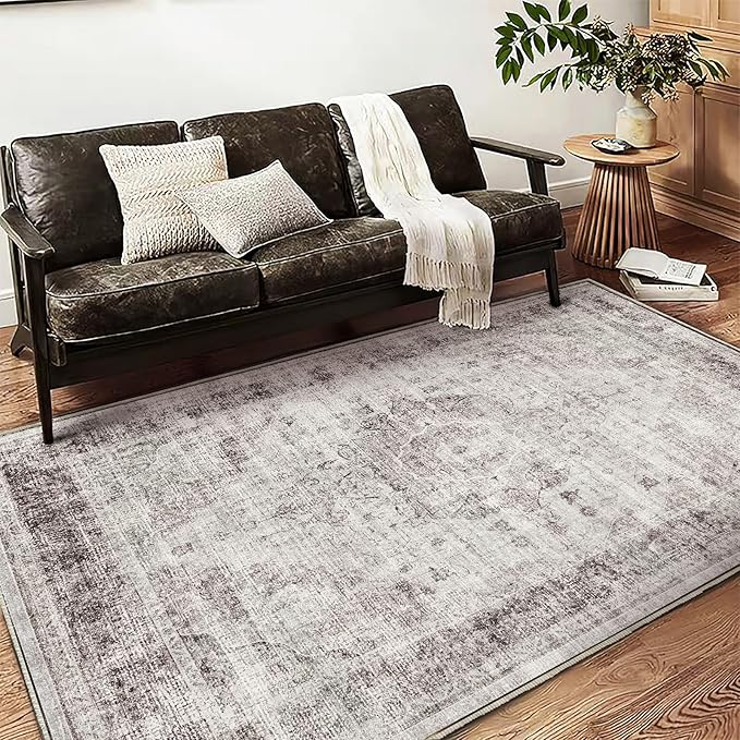 Washable Area Rug 4'x6' Floral red Traditional Floor Cover Foldable Thin Rugs Retro Kitchen Indoor Distressed Non Slip Carpet Floral Print Mat Bedroom Living Room