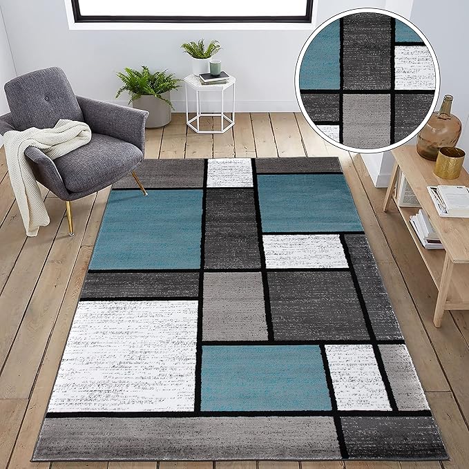 Rugshop Contemporary Modern Boxes for Home Office,Living Room,Bedroom,Kitchen Non Shedding Area Rug 5' 3" X 7' 3" Blue/Gray