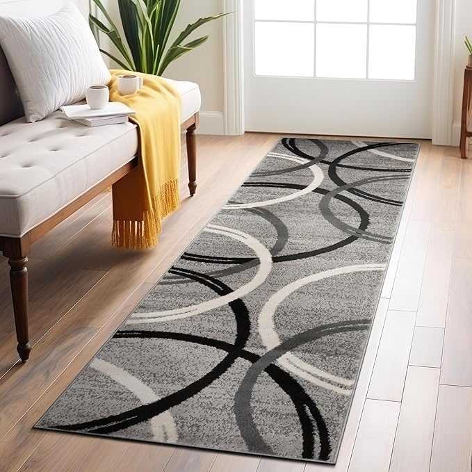 Rugshop Modern Wavy Circles Design Runner Rug 2'7" x 6' Gray