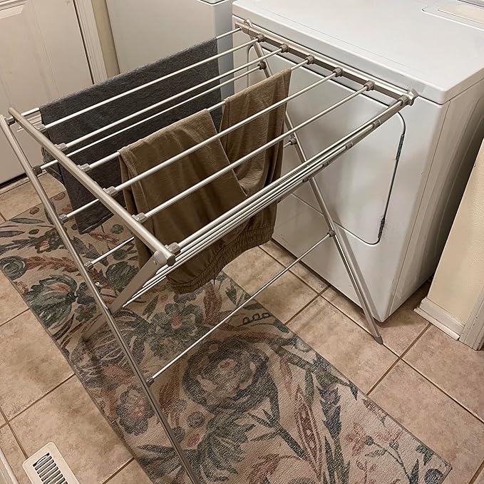 Premium Aluminum Foldable Laundry Rack for Air Drying Clothing, Towels and Linens, Easy Assembly, Energy Saving, 12 Rails, Conveniently 36 Inches Tall