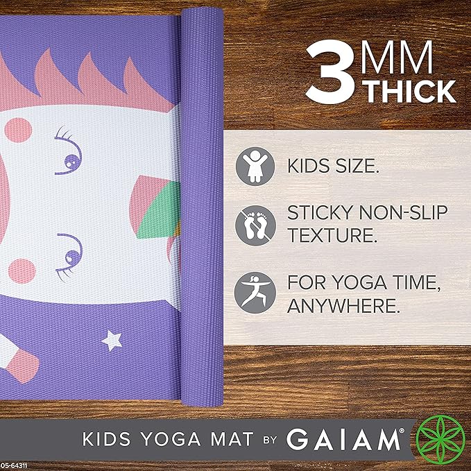 Gaiam Kids Yoga Mat Exercise Mat, Yoga for Kids with Fun Prints - Playtime for Babies, Active & Calm Toddlers and Young Children (60" L x 24" W x 3mm Thick)
