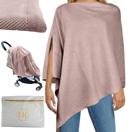 Peekaboo Nursing Cover Up for Breastfeeding - Breathable Knit - Soft Organic Cotton & Cashmere Breast Feeding Poncho for Women - Privacy Feature - Includes Mesh Laundry Bag (Mauve)