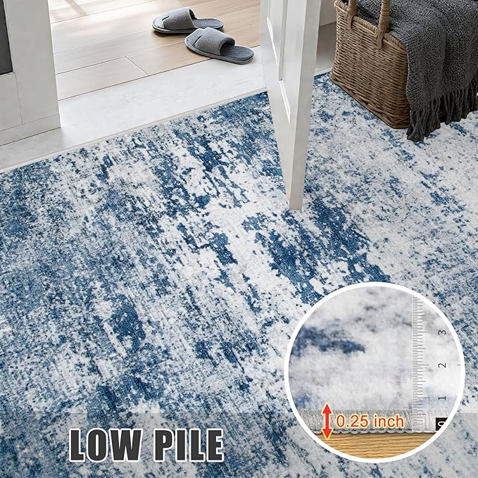 6x9 Area Rug Living Room Rug: Washable Modern Abstract Soft Thin Rug Indoor Floor No Slip Stain Resistant Carpet for Bedroom Dining Room Farmhouse Nursery Home Office - Blue