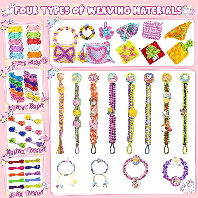 2-in-1 400 Pcs Friendship Bracelet Making Kit for Girls,Weaving Loom Kit Toys, Craft Kits for Kids,Age 6-12 Year Old Girls Gifts Ideas, Bracelet & Coaster & Bag Weaving Making kit