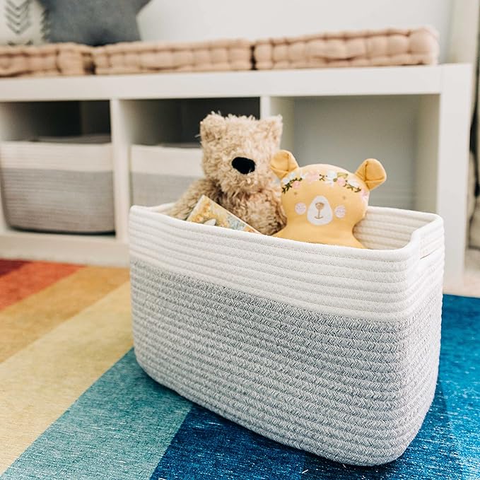 OrganiHaus Set of 3 Grey Woven Baskets for Organizing, Cotton Rope Basket for Decor, Shoe Basket Organizers & Storage, Decorative Storage Baskets & Bins, Cute Storage Basket for Toys & Cloths