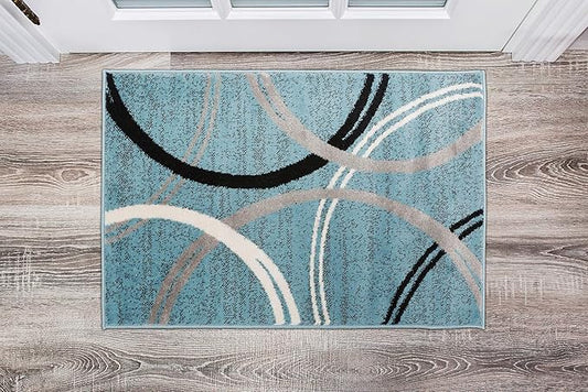 Rugshop Modern Wavy Circles Design Area Rug 2' x 3' Blue