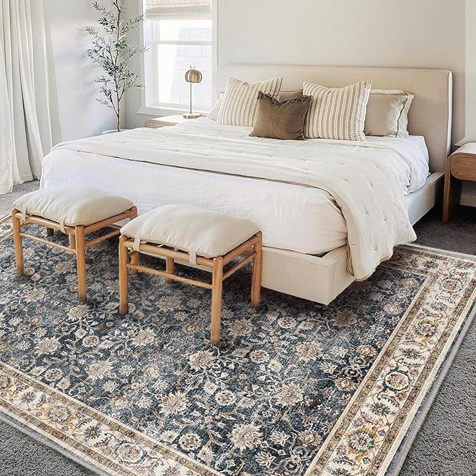 Washable Area Rug 10'x14' Boho Design Non-Shedding Easy Care Ideal for High Traffic Areas in Living Room Bedroom Office Coffee Table Kitchen Large Carpet