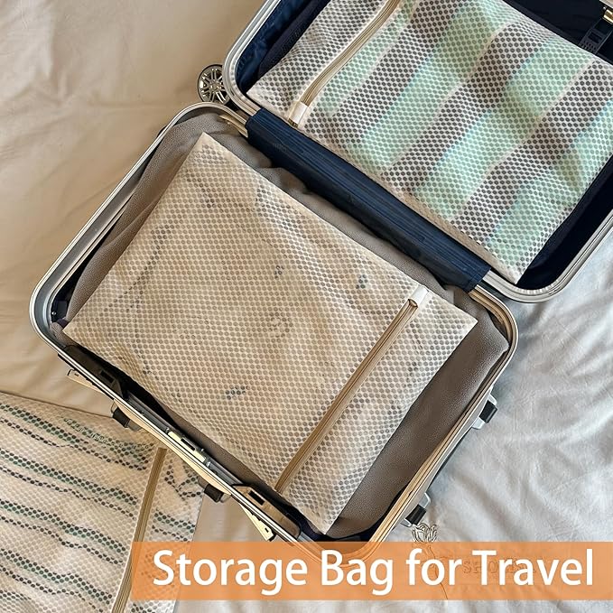 6 Pack Laundry Bag, Durable Honeycomb Mesh Laundry Bags Suitable for Delicate Clothes Washing (3 Large, 3 Medium) Beige